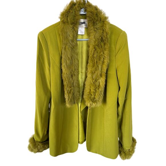 Vintage 90s Penny Lane Faux Fur Jacket Gyaru Bratz Rockstar Green Scenecore - Picture 1 of 14